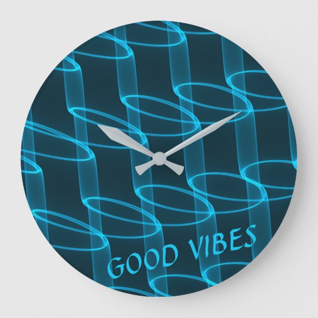 Grande Horloge Ronde Cool Luminous Blue Wave Pattern Custom Text (Recto)