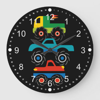 Grande Horloge Ronde Cool Monster Trucks Blue Red Green Cadeaux pour ga