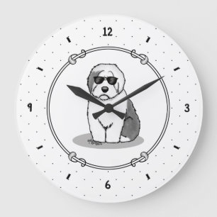Grande Horloge Ronde Cool Old English Sheepdog (Gray 1) Cute Funny