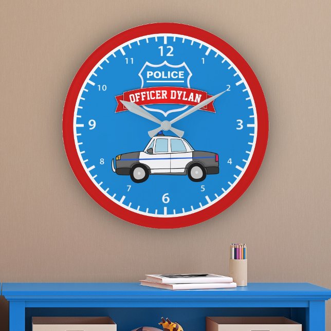 Grande Horloge Ronde Cool Police Car Personalized (Créateur téléchargé)