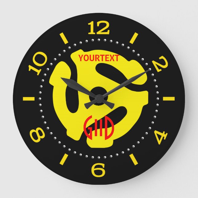 Grande Horloge Ronde COOL Retro Yellow 45 espacer DJ Dial sur un (Recto)