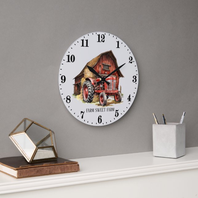 Grande Horloge Ronde Cool tracteur de ferme ajouter un message (Bureau)