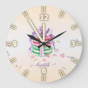 Grande Horloge Ronde Cool Trendy Watercolor Macarons -Personalized