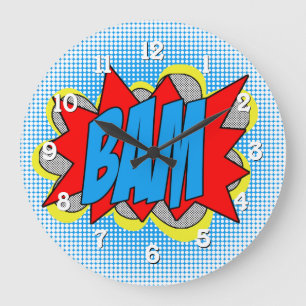 Grande Horloge Ronde Cool Vintage de bande dessinée Pop Art Style BAM!