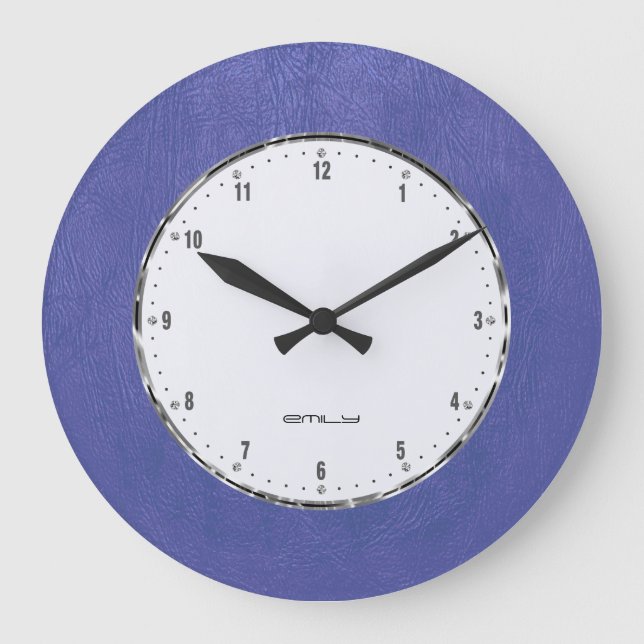 Grande Horloge Ronde Copie bleue de cuir de Faux (Recto)