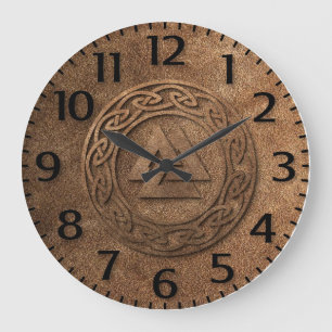 Grande Horloge Ronde Copie de cuir de guerrier de Viking
