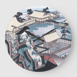 Grande Horloge Ronde Copie d'Ukiyo-e de Japonais avec une vue de Kyoto