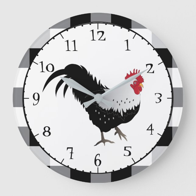 Grande Horloge Ronde Coq avec chèque blanc noir (Recto)