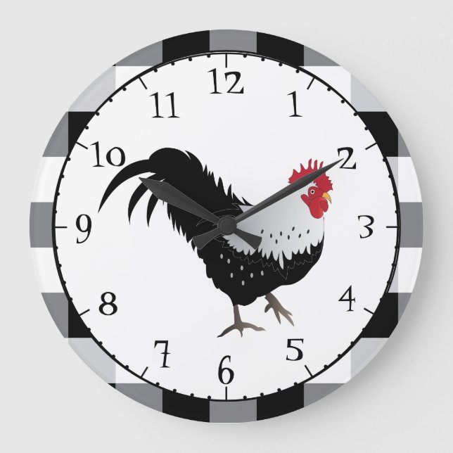 Grande Horloge Ronde Coq avec le contrôle blanc noir (Recto)
