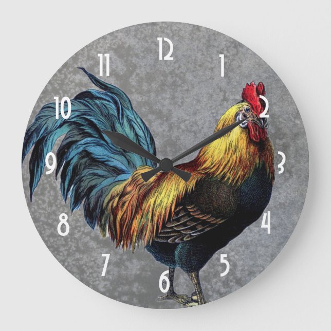 Grande Horloge Ronde Coq Bantam coloré (Recto)