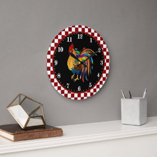 Grande Horloge Ronde coq champêtre Décor de ferme