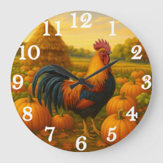 Grande Horloge Ronde Coq coloré lors de la récolte de citrouilles