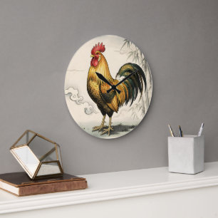 Grande Horloge Ronde Coq doré art japonais