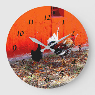 Grande Horloge Ronde Coq et poule colorés