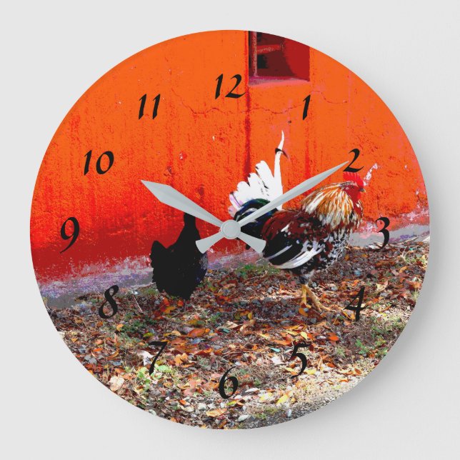 Grande Horloge Ronde Coq et poule colorés (Recto)