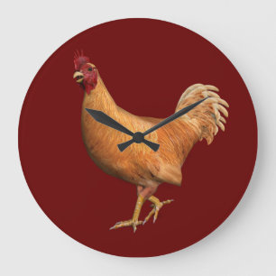 Grande Horloge Ronde Coq orange coloré