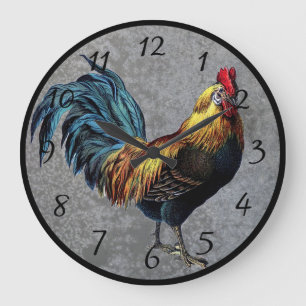 Grande Horloge Ronde Coq petit coloré