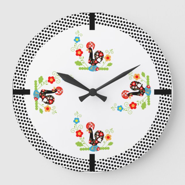 Grande Horloge Ronde Coq portugais avec pois noirs (Recto)