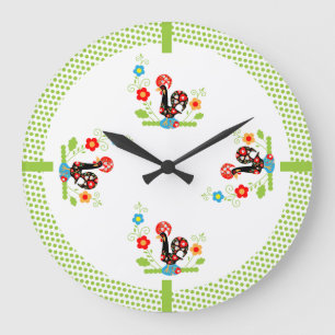 Grande Horloge Ronde Coq portugais avec pois vert clair.