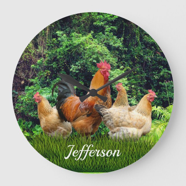 Grande Horloge Ronde Coq rouge et poules (Recto)