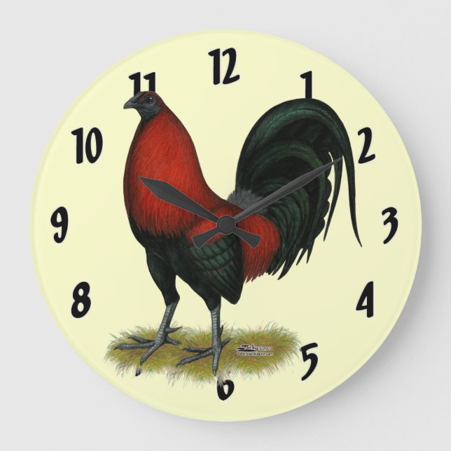 Grande Horloge Ronde Coq Rouge Noir American Game BB (Recto)
