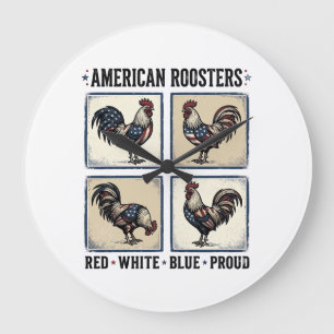 Grande Horloge Ronde Coqs Américains Modèle de Chemise Patriotique Vint
