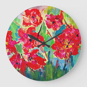 Grande Horloge Ronde Coquelicots