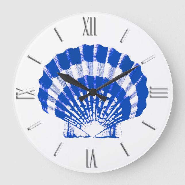 Grande Horloge Ronde Coquillage - bleu cobalt et blanc (Recto)