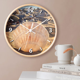 Grande Horloge Ronde Coquillage gras sur photo de plage de Californie