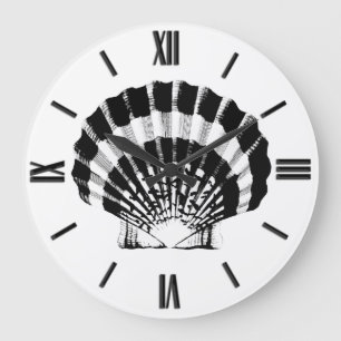 Grande Horloge Ronde Coquillage - noir et blanc