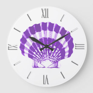 Grande Horloge Ronde Coquillage - violette et blanc