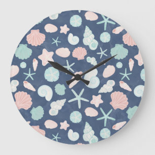 Grande Horloge Ronde Coquillages Côtiers Plage & Océan Design