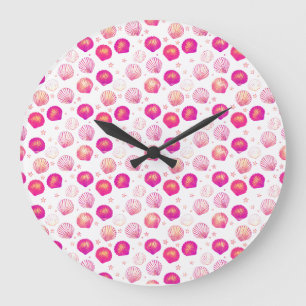 Grande Horloge Ronde Coquillages de Neon - Motif côtier sans transparen