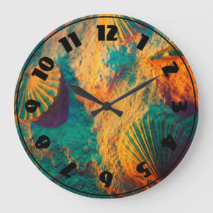 Grande Horloge Ronde Coquillages et sable