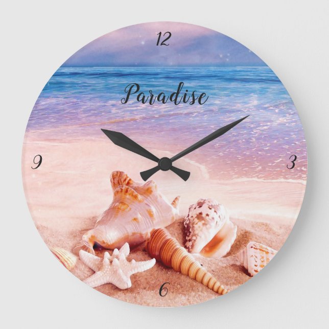 Grande Horloge Ronde Coquillages sur le Sea Beach Paradise (Recto)