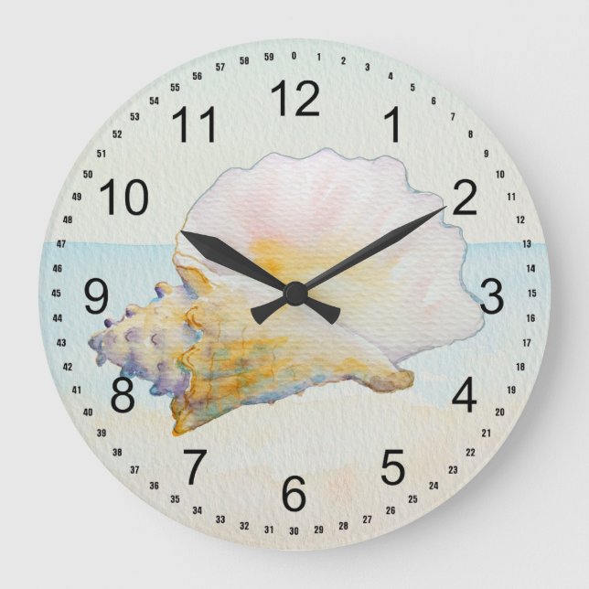Grande Horloge Ronde Coquille de Conque de Plage (Recto)