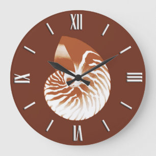 Grande Horloge Ronde Coquille de nautile - marron cacao et blanc