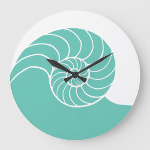 Grande Horloge Ronde Coquille maritime turquoise du Nautilus