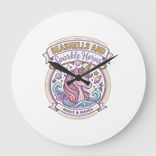 Grande Horloge Ronde Coquilles de licorne et cornes scintillantes POD P