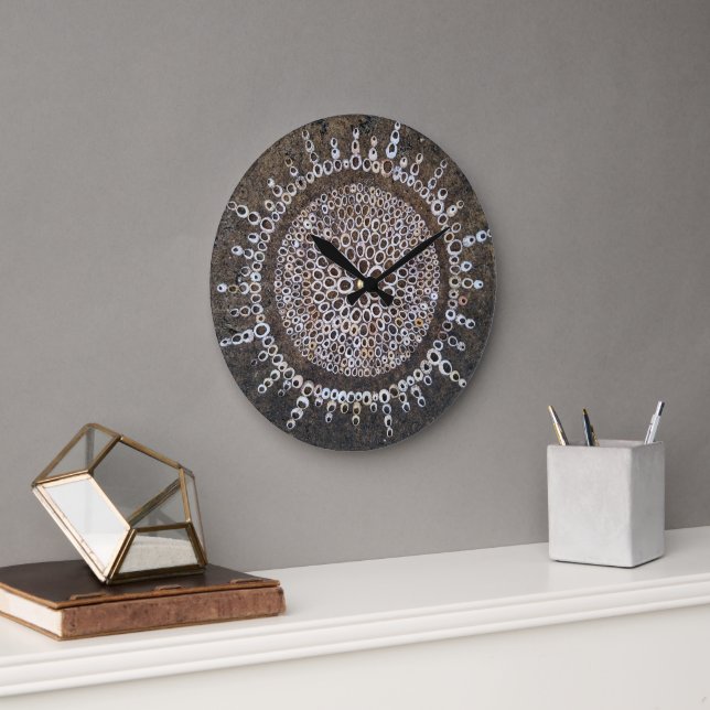 Grande Horloge Ronde Coquilles murales plage limpets nature terre (Bureau)