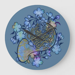 Grande Horloge Ronde Cor d'harmonie Fleurs Bleues Classe de Groupe     