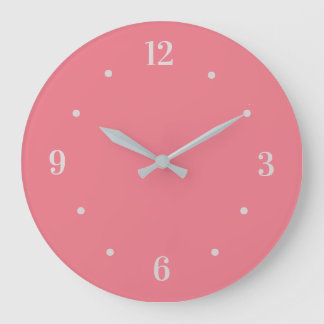 Grande Horloge Ronde Corail chaud tendance rose avec chiffres gris