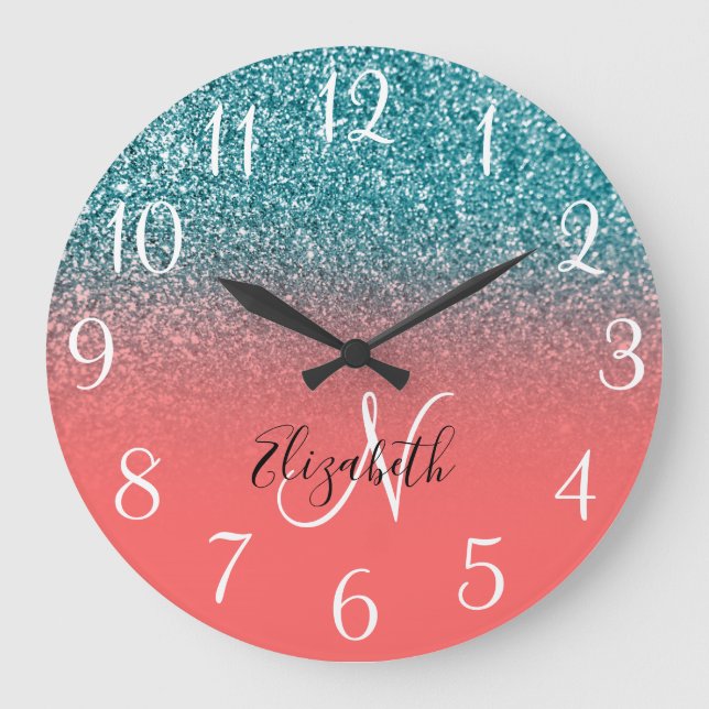Grande Horloge Ronde Corail monogramme et Ombre Parties scintillant Tur (Recto)