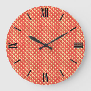 Grande Horloge Ronde Corail orange, look émail, grille cloutée