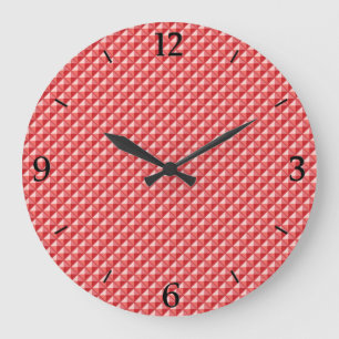 Grande Horloge Ronde Corail rose, look émail, grille cloutée