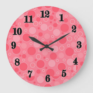 Grande Horloge Ronde corail rouge avec pois dans les années 60 rétro