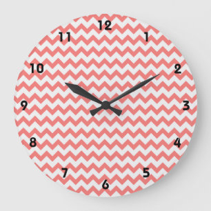 Grande Horloge Ronde Coral Pink Chevron