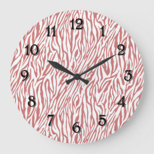 Grande Horloge Ronde Coral rose Zebra Print