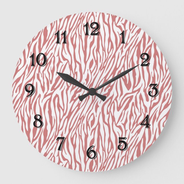 Grande Horloge Ronde Coral rose Zebra Print (Recto)