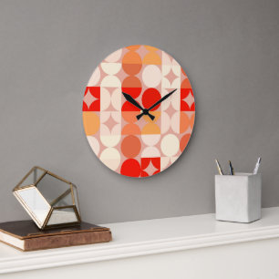 Grande Horloge Ronde Coral rouge orange rose rose rose Motif Art rétro